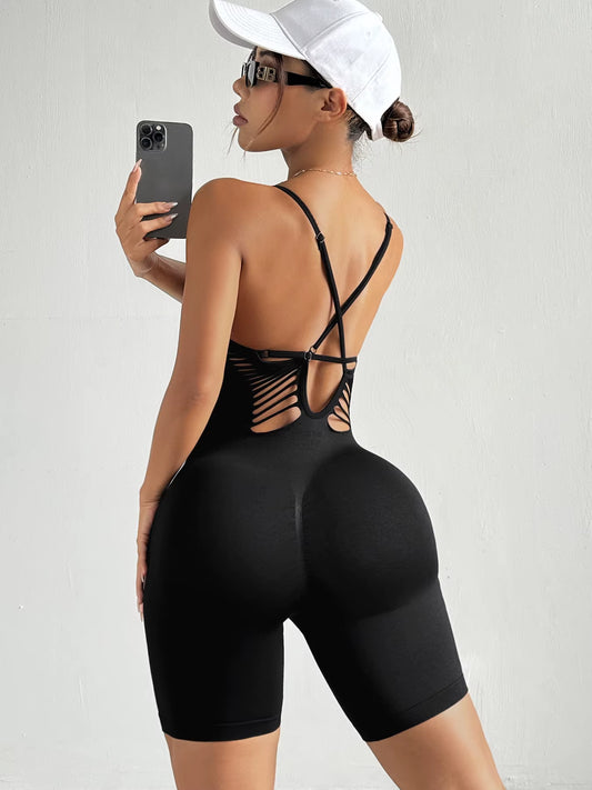 Women'S Tie Dye Seamlesssexy Strap Yoga Workout Jumpsuits Fashion Backless Hollowout Waist-Revealing Shapewear Bodysuits